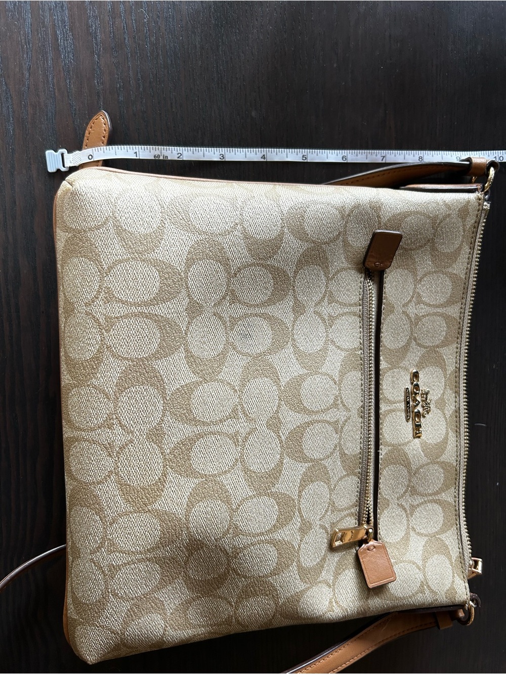 Coach Beige Signature Canvas Crossbody with Tan Trim